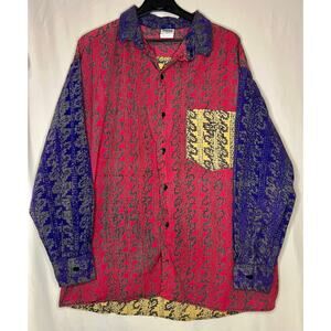 Vintage OP Pro Ocean Pacific Abstract Colorblock Button Up Shirt Large 90s